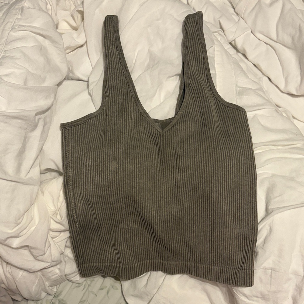 Ribbed V-Neck Tank Top - green